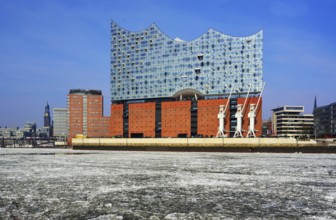 Europe, Germany, Hamburg, Elbe, View from the water to the Elbe Philharmonic Hall in winter with