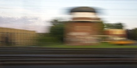 Long exposure from a moving train, Bad Pyrmont, Lower Saxony, Germany, Europe