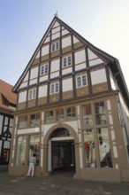 House with shop, Lemgo, North Rhine-Westphalia, Germany, Europe