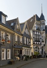 Church square with typical Bergisch houses, Historic Upper Town, Mettmann, Bergisches Land, North