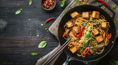 Healthy plate of tofu mixed with other foods to boost healthy diet, AI generated