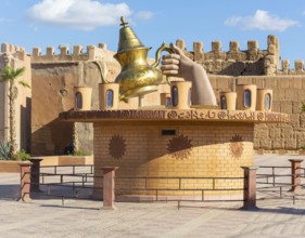 Large tea pot sculpture monument, Taroudant, Sous Valley, Morocco, north Africa, Africa