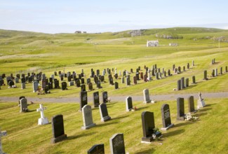 Burial ground set in machair grassland at Allathasdal, Barra, Outer Hebrides, Scotland, UK