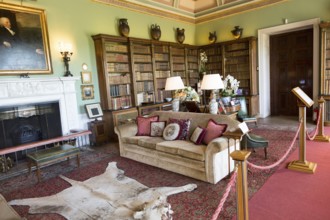 Library room inside Bowood House and gardens, Calne, Wiltshire, England, UK