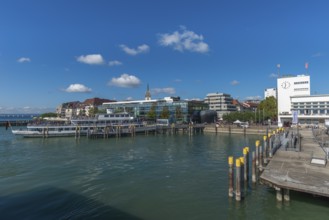 Zeppelin Museum, pier, harbour, passenger ship, K 42 Medienhaus, Friedrichshafen on Lake Constance,