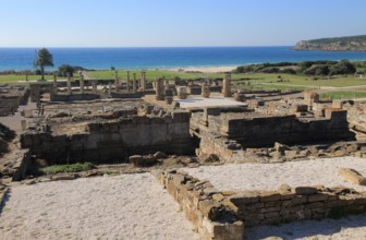 Overview of Baelo Claudia Roman site looking to the sea, Cadiz province, Spain, Europe