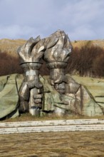 Burning torch sculpture Buzludzha monument former communist party headquarters, Bulgaria, eastern