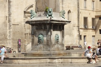 Fountain on the Place de la Republique, Arles, Département Bouches-du-Rhône, Provence, France,