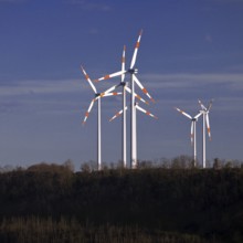 Wind turbines at the Garzweiler open-cast lignite mine, Jüchen, North Rhine-Westphalia, Germany,