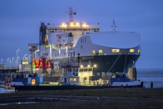 Britannia Seaways, RoRo cargo ship, operated by DFDS Seaways shipping company, at the pier next to