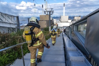 CopenHill, waste incineration plant and artificial ski slope, firefighters under respiratory