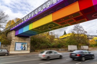 The Rainbow Bridge or Lego Bridge 2.0, over Dahler Straße, B7, undersides of bridges designed by