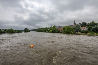 Ruhr floods near Essen-Kettwig, Ruhr reservoir, flooded Ruhr floodplains, floods on the Ruhr, after