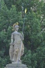 Minerva fountain with Minerva sculpture and lance, fountain, roman, goddess, mythology, cathedral