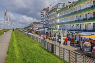 Dike promenade with hotels in the district of Duhnen, North Sea spa town of Cuxhaven, North Sea