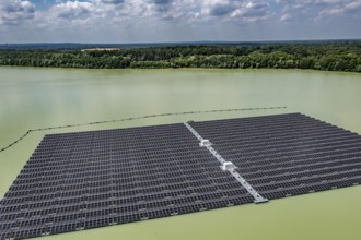 Germany's largest floating solar power plant on the Silbersee III, a quarry pond no longer used for