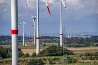 Wind farm near Radlinghausen, part of the town of Brilon, North Rhine-Westphalia, Germany, Europe