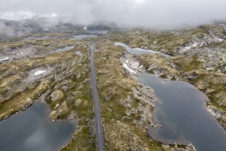 Aerial view of the Sognefjell road, mountain road along Jotunheimen National Park, Norway, Europe