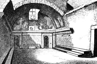 Apodyterium in Pompeii, Apodyterion, public thermal baths, interior, Italy, historical illustration