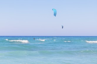 Kitesurfing, Episkopi beach, Rethymno, Crete, Greek Islands, Greece, Europe