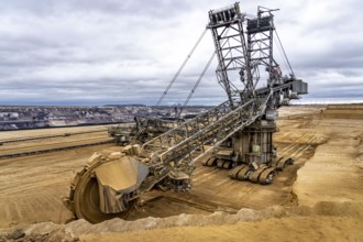 Opencast lignite mine Garzweiler 2, bucket wheel excavator 261 excavating the surface, near the