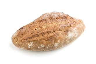 Fresh homemade golden bread with different seeds isolated on white background. side view, close up