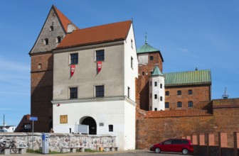 Historic building with tower and brick architecture, museum, residential castle of the Pomeranian