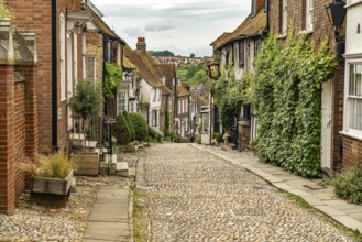 Mermaid Street with cobblestones in the old town centre of Rye, East Sussex, England, Great Britain