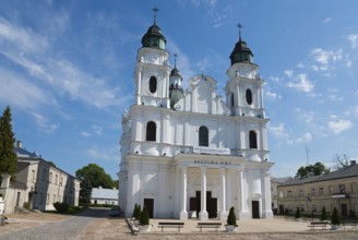 Baroque church with two towers and a clear blue sky, Basilica of the Nativity of the Virgin Mary,