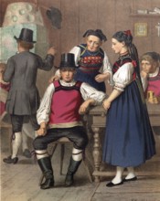 Traditional costumes in Germany around 1820, Baden, Rickesbach, young people in traditional