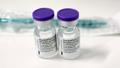 Vaccine vials with the Covid19 Biontech Pfizer vaccine at the vaccination centre, Schönefeld, 15.02