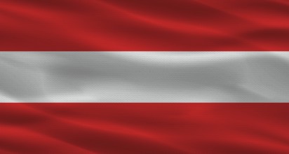 Austria flag with fabric texture waving. Close up of flag of Austria with cloth texture