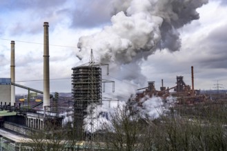 The Thyssenkrupp Steel steelworks in Duisburg-Marxloh, on the Rhine, quenching tower of the coking