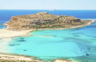 View of Balos bay and Gramvousa Peninsula, Chania, Crete, Greece, Europe