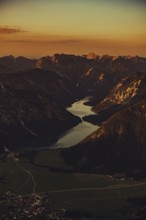 Thaneller summit at sunset in the Lechtal valley in Tyrol with a wonderful view of the surrounding