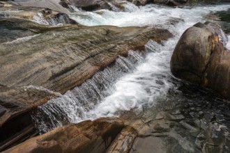 Rocks, rock structures, waterfall, Verzasca River, near Lavertezzo, Verzasca Valley, Valle