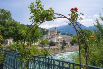 Merano, South Tyrol, Italy, spa hotel on the river Passer, on the Passer promenade in the old town