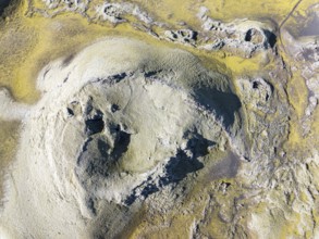 Moss-covered Laki crater or Lakagígar, series of craters, aerial view, interior highlands of