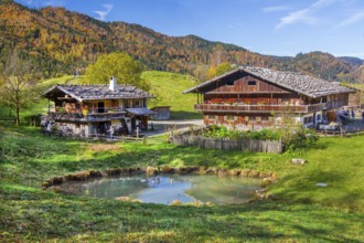 Markus Wasmeier Farm Museum in autumn, Schliersee, Mangfall mountains, Upper Bavaria, Bavaria,