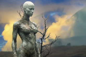 Humanoid in a strange loneliness environment, AI generated