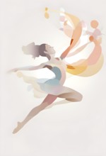 Abstract minimalist spring scene with a single, sharp silhouette of a rhythm gymnastic and of a