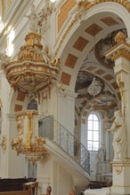 Magnificent pulpit with pulpit bonnet built in 1785 by the master builder Johann Michael fisherman,