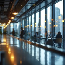 AI generated business office interior with people in casual wear in soft focus