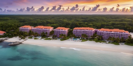 Aerial view of real estate beach resort at the Caribbean coast, AI generated