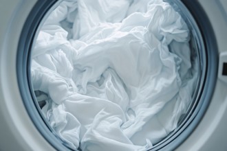 Close up of white clothes inside of washing machine. Generative Ai, AI generated