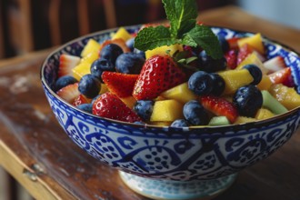 Colorful fruid salad in a bowl. Generative AI, AI generated