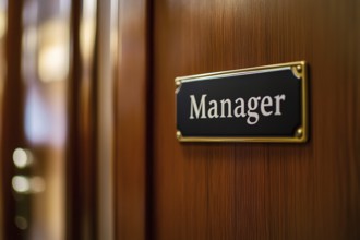 Door sign with text 'manager' in office. Generative Ai, AI generated