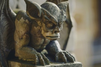 Scary face of stone gargoyle sculpture. KI generiert, generiert, AI generated