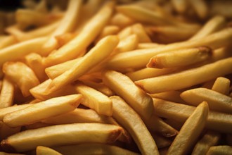 Close up of golden french fries. KI generiert, generiert, AI generated