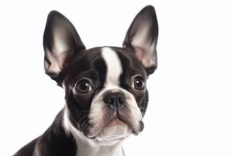 Portrait of Boston Terrier dog on white background. KI generiert, generiert AI generated